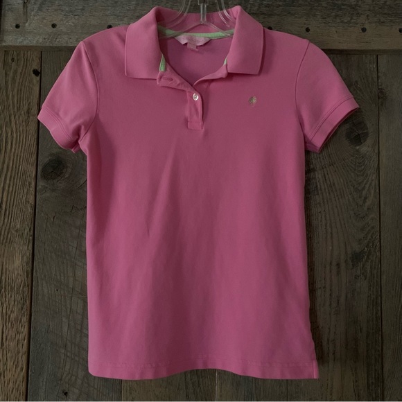 Women’s XS LILLY PULITZER Bright Pink Piqué Cotton Short Sleeve Polo Shirt EXC - Picture 1 of 11